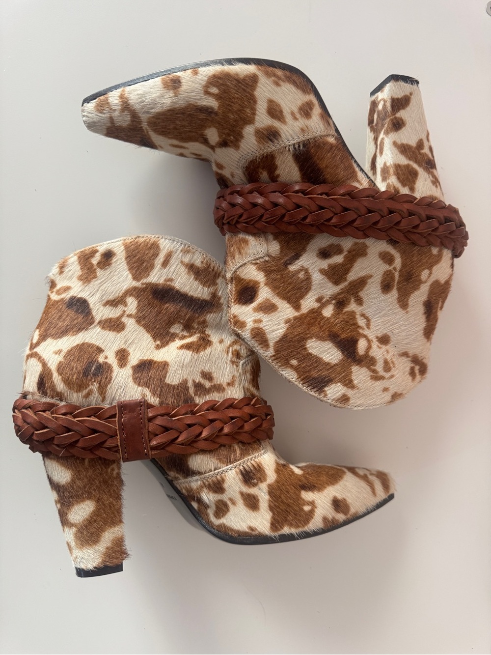 Golden Goose Cowhide Print Pointed Toe Ankle Boot with Braided Accent - Brown - Picture 3 of 5